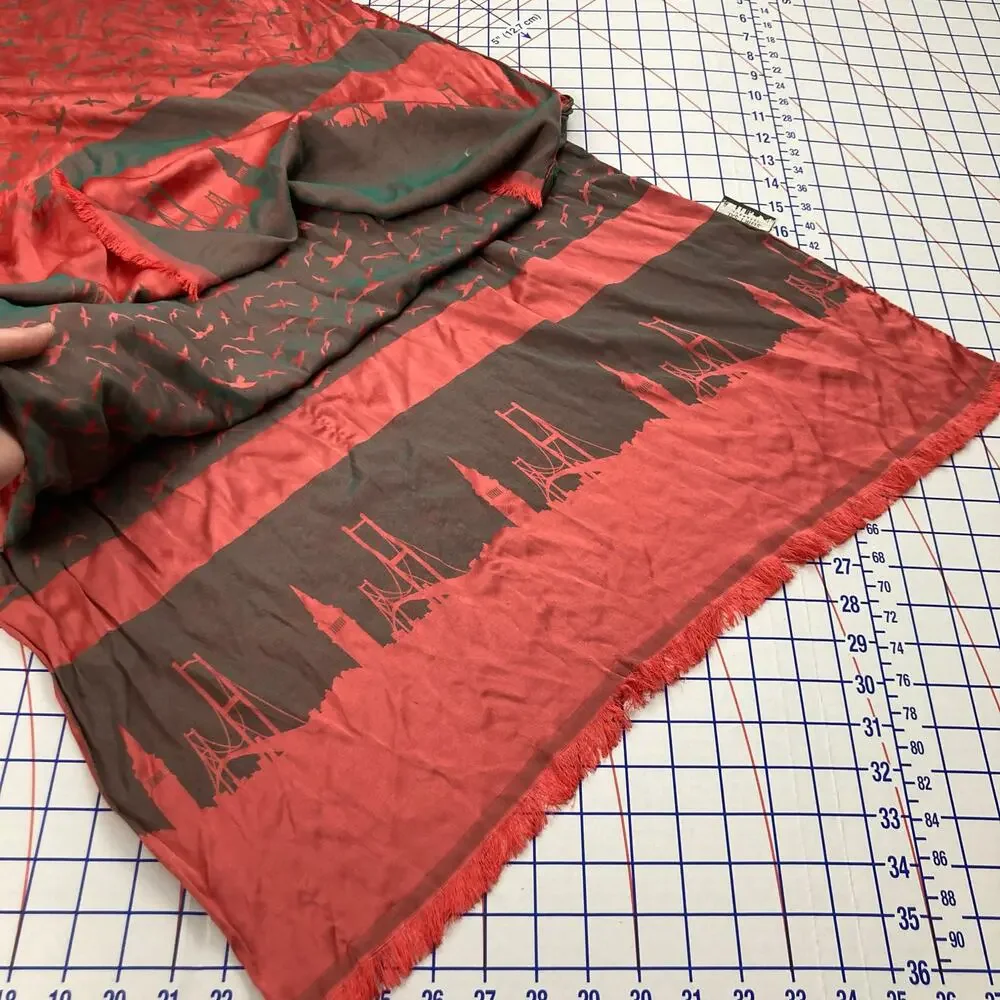 Pink & Gray Turkish Pashmina Hijab Istanbul Skyline Birds Lightweight 72x24 Wrap